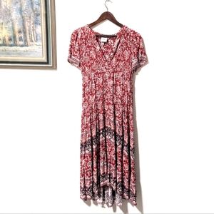 Knox Rose Bohemian Red Floral Dress V-Neck Flowy Midi